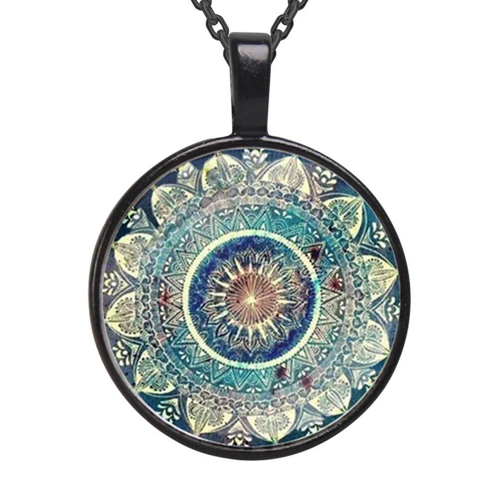 Women's Necklace Jewellery - Handmade Black Glass Flower Pendant, Elegant Chain Accessory for Daily Style and Yoga