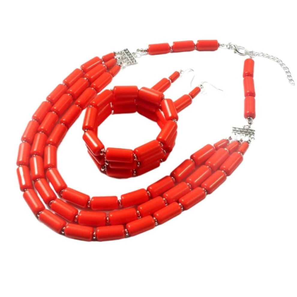 Pearl Necklace for Women, Long Chunky Pearl Jewelry Set, Bridal Accessories, 50+7cm Orange Pearl Chain