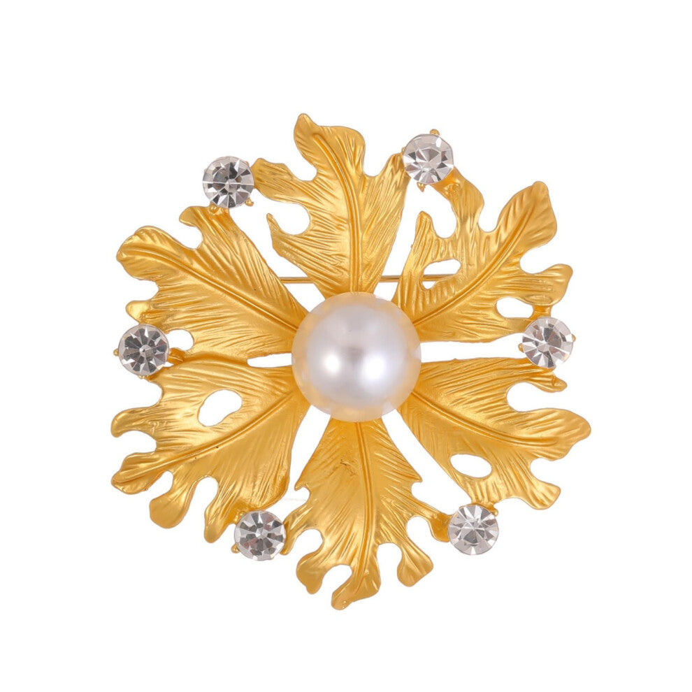 Flower Pearl Rhinestone Brooch Pin for Women, Golden Floral Corsage Accessories, Elegant Jewelry for Clothing