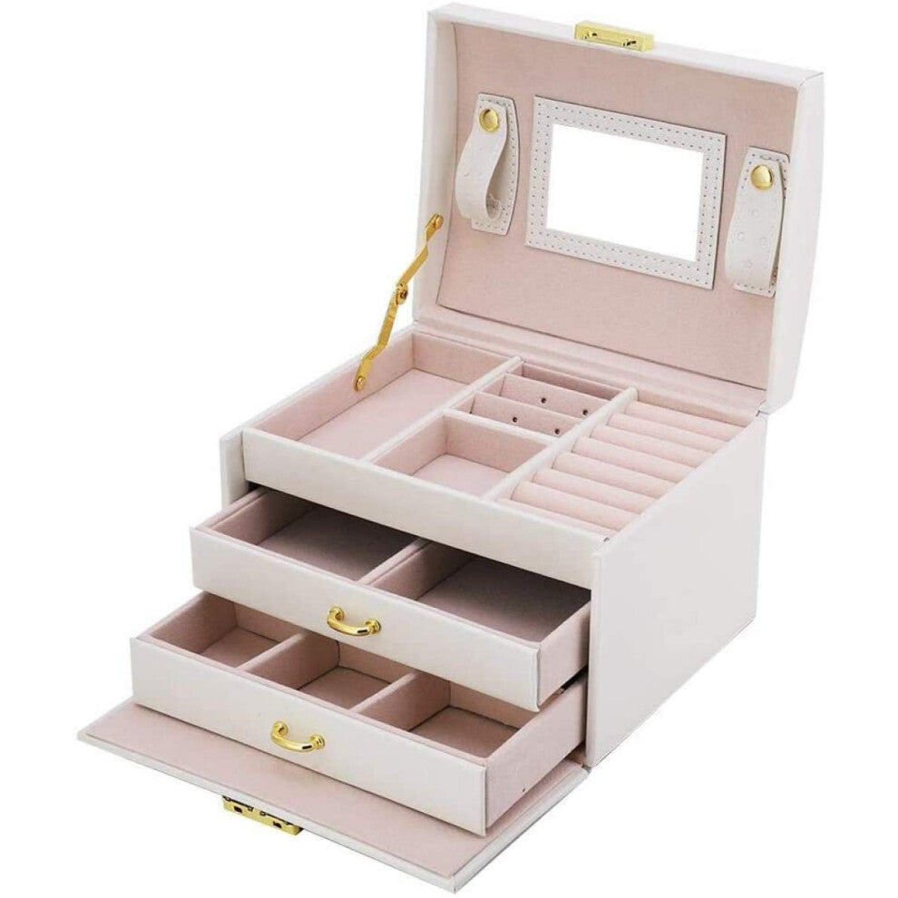 3 Animal Jewellery Box with Mirror, White Display Case Holder Organiser for Rings, Necklaces, and Earrings