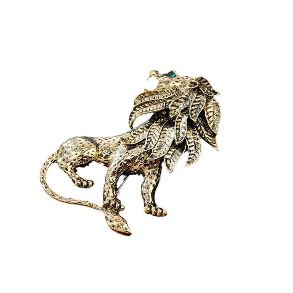 Brooches for Men Vintage Personalized Animal Brooch with Diamonds Cartoon Lion Gold Coat Pin 3.7x5.8cm Accessories