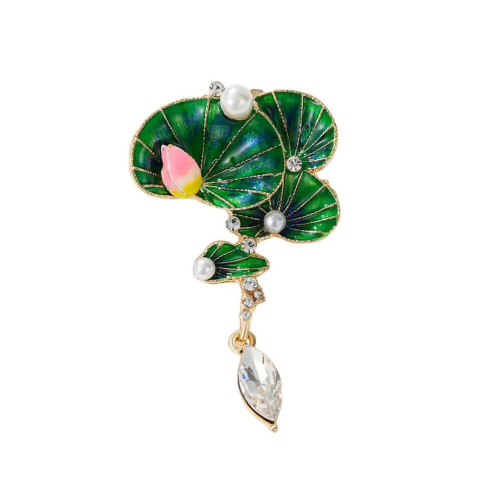 Alloy Lotus Water Lily Brooch for Women, Green Metal Corsage Accessories, Elegant Floral Design