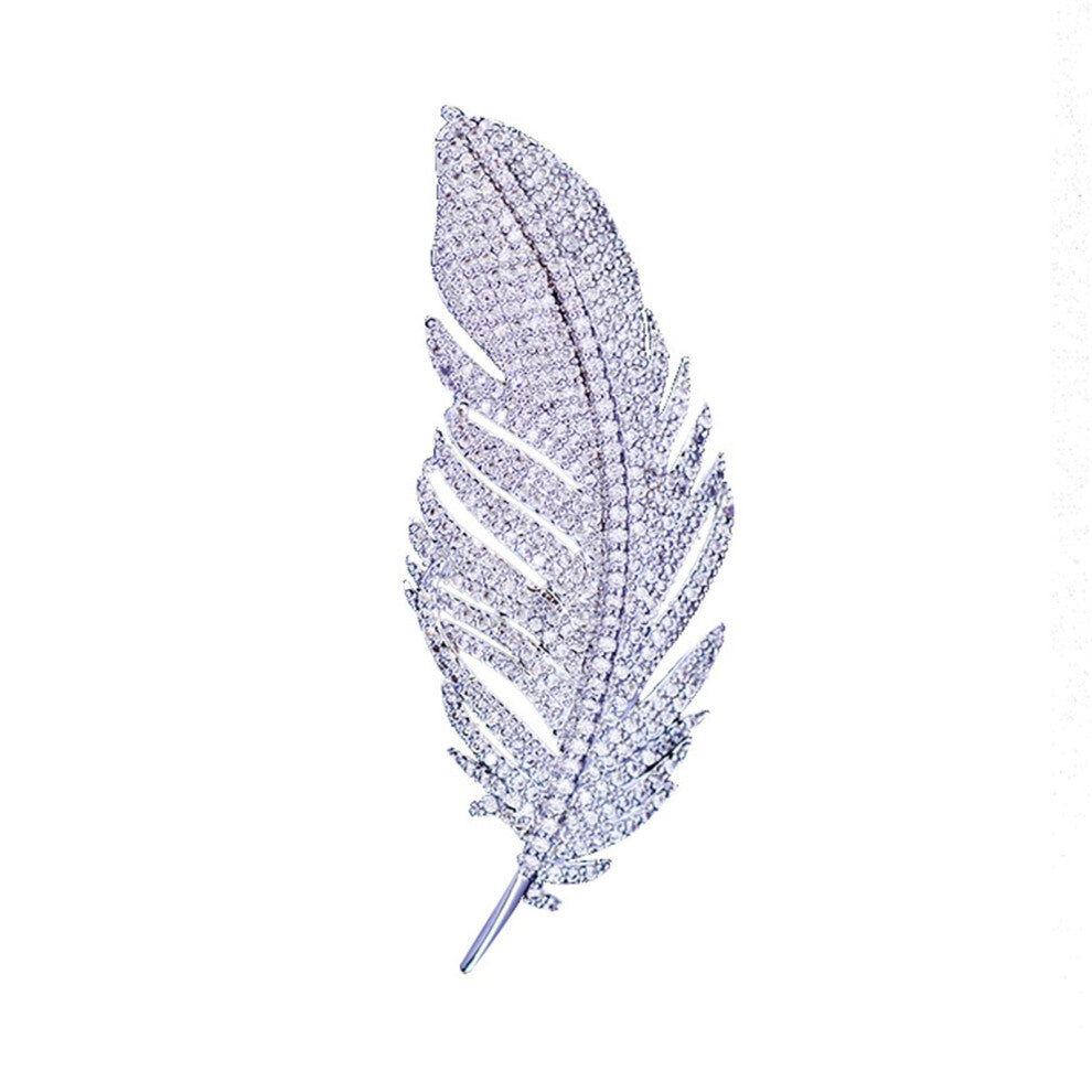 Brooches for Men Silver Feather Pin Micro Set with Cubic Zirconia for Suits and Coats One Size Men's Accessories