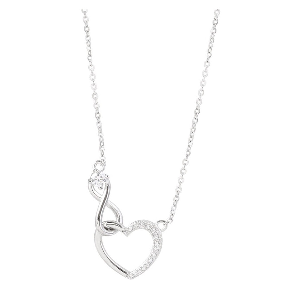 925 Sterling Silver Heart Shape Love Necklace for Girls, Glitter Diamond Clavicle Chain Jewelry, Sweet Women Accessories
