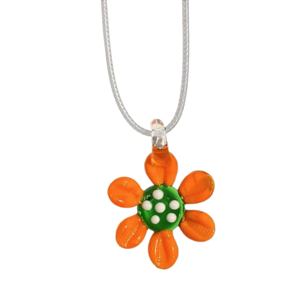 Colourful Dainty Flower Pendant Necklace for Women - Delicate White Flower Charm Statement Jewellery for Valentine's Day