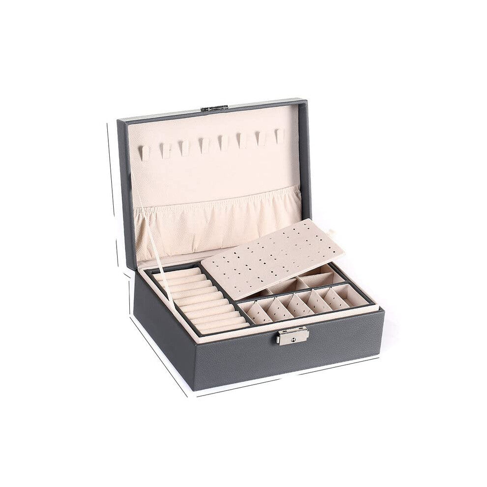 Double Layer Velvet Jewellery Box Large Space Grey European Storage Organizer Gift Box for Accessories