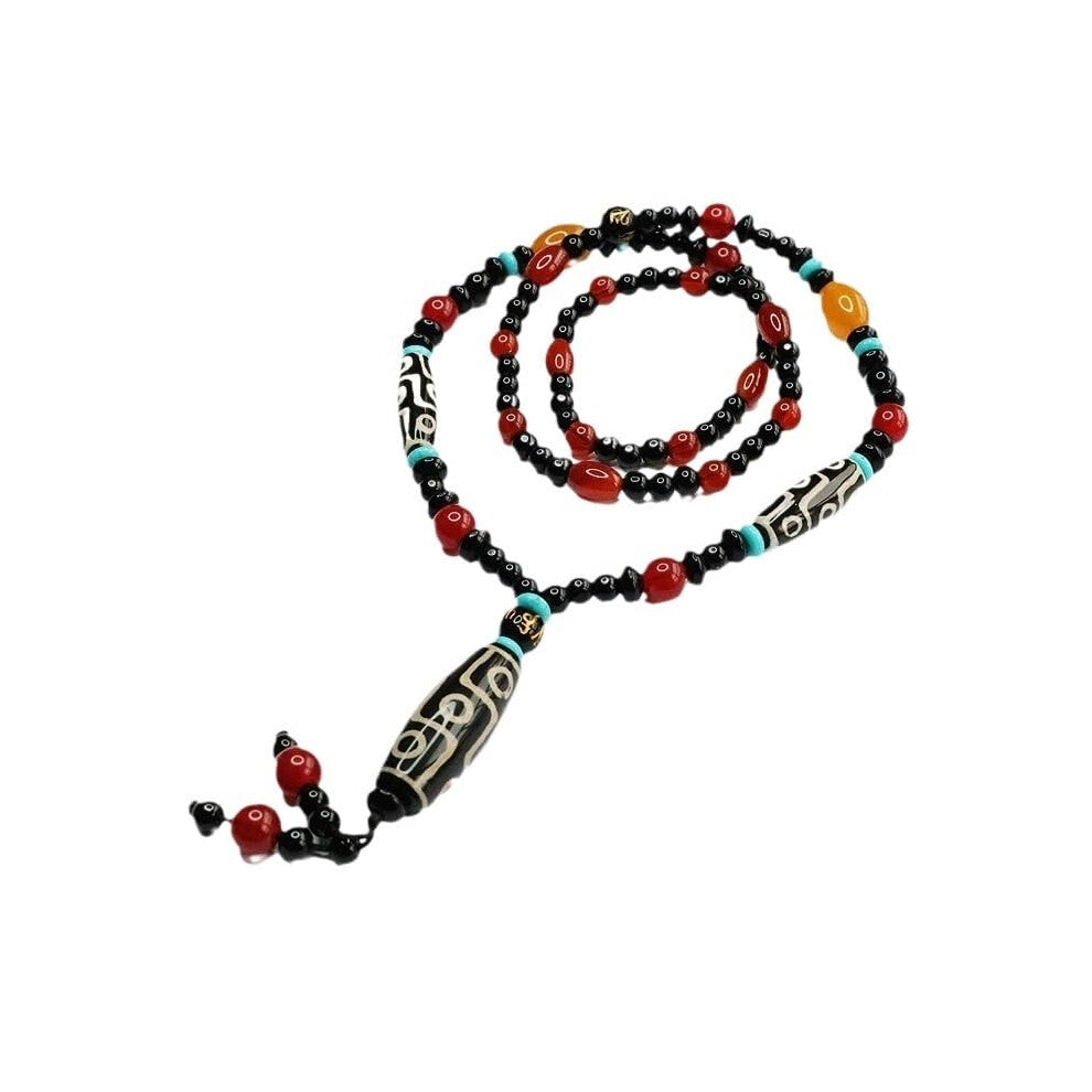 Natural Xizang Nine Eye Heavenly Bead Necklace, Multicolor Agate Jade Bead Jewelry, 6-10mm Gemstone Accessories