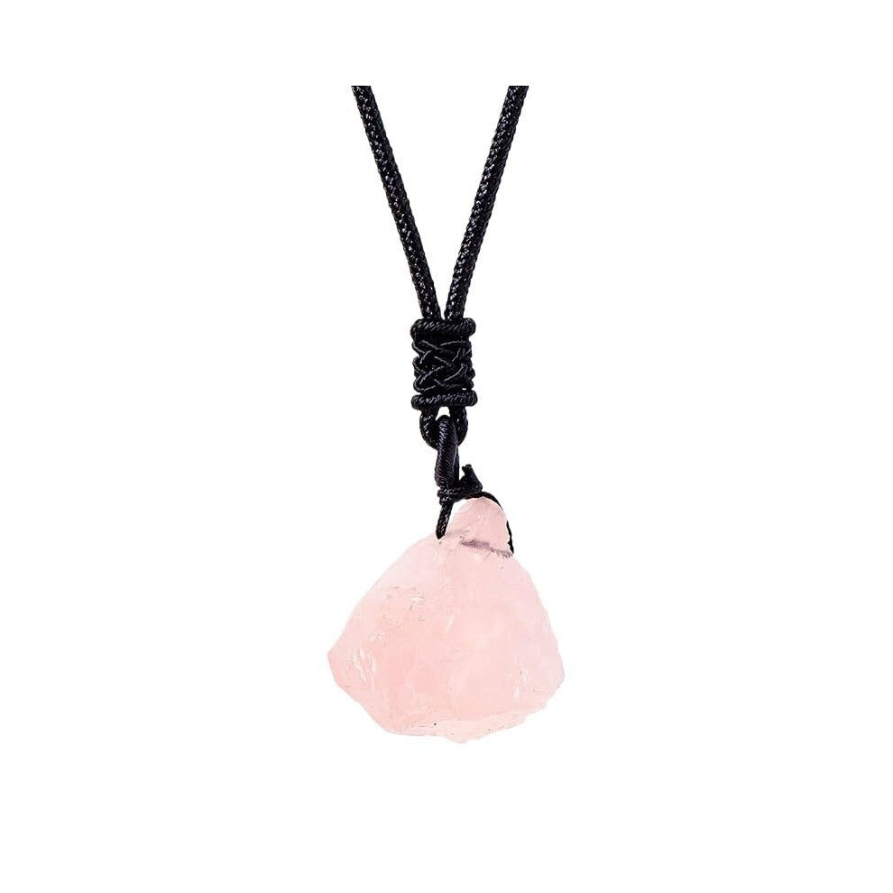 Natural Crystal Raw Stone Pendant Necklace, Handmade Irregular Gemstone Jewelry, Pink Sweater Chain Accessories, Set of 2