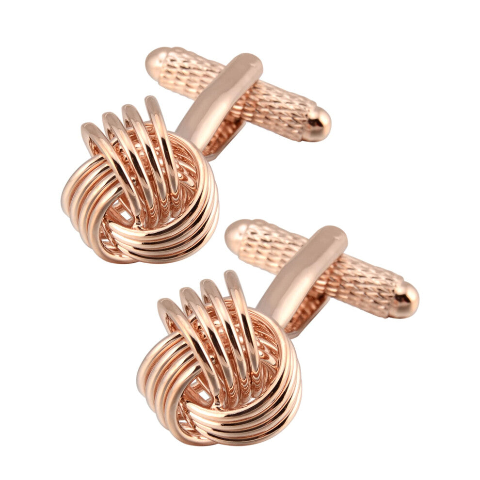 Hollow Knot Cufflinks for Men in Rose Gold Gift Box, Classic Wedding Cufflinks for Dress Shirts, Dance Party, Anniversary