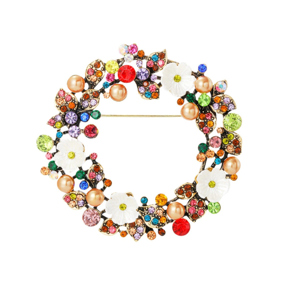 Diamond Brooch Round Garland Full Diamond Brooches for Women's Clothing Accessories Corsage in Colorful Design