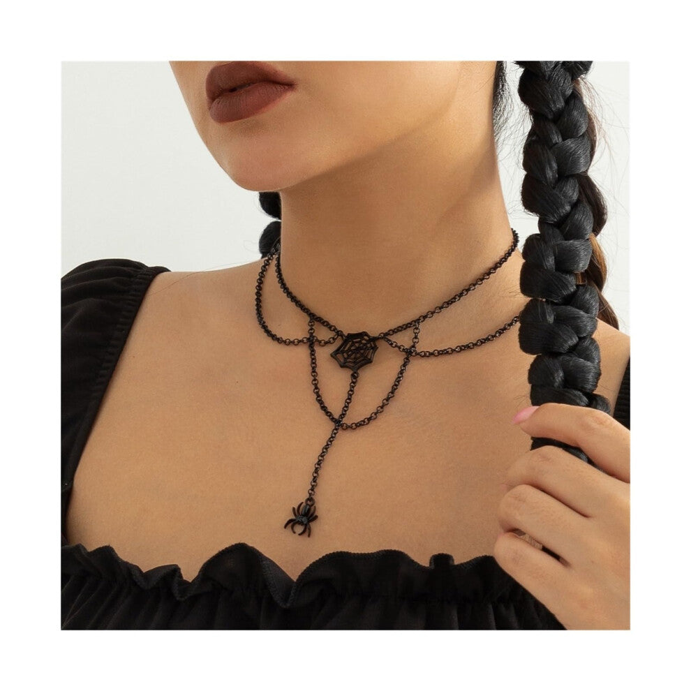 Halloween Necklace Accessories, Spider Web Chain Necklace for Women, Simple Black Fringe Collar Jewelry