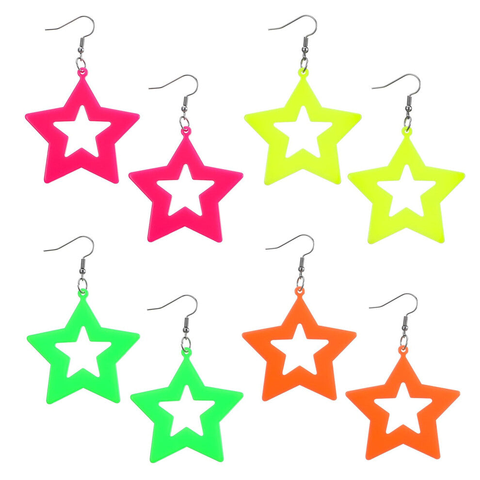 80s 90s Star Earrings Retro Acrylic Neon Hoop Earrings for Women 5x5 cm Vintage Party Accessories
