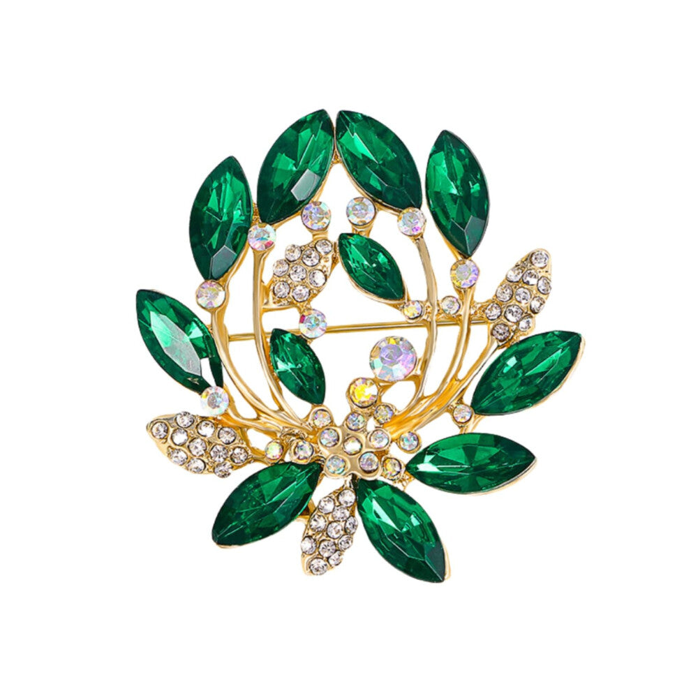 Crystal Glass Leaf Brooch for Women, Green Color, Silk Scarf Pin, Clothing Accessories, Corsage Brooch