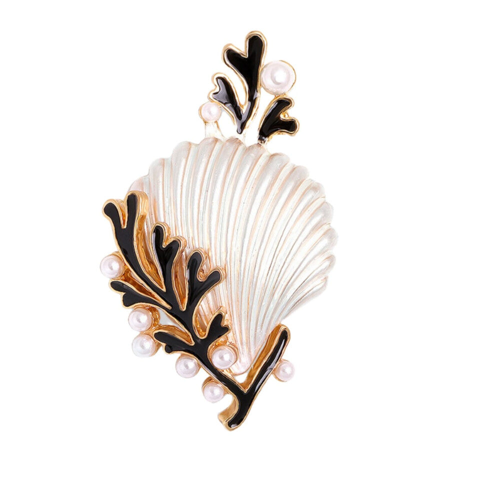 Brooch One-Piece Alloy Shell Coral Corsage Pearl Pin for Women's Fashion Accessories in White