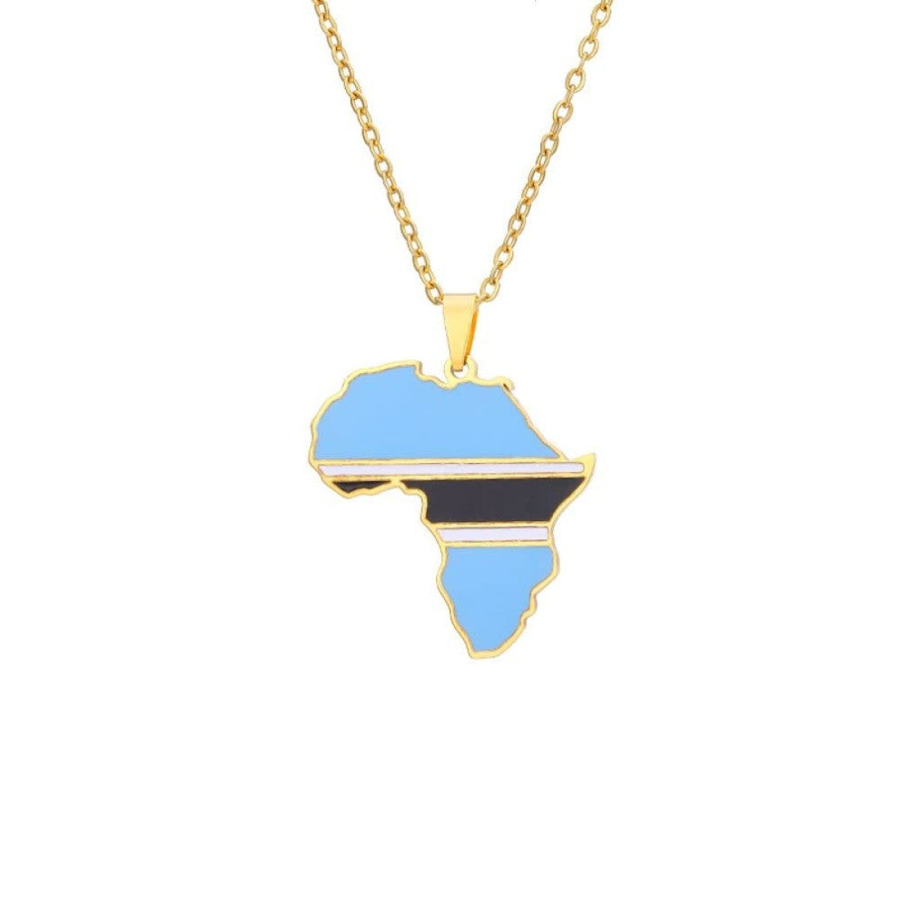 African National Flag Necklace Botswana Map Pendant 45cm Clavicle Chain Hip Hop Fashion Accessories for Women and Men Yellow