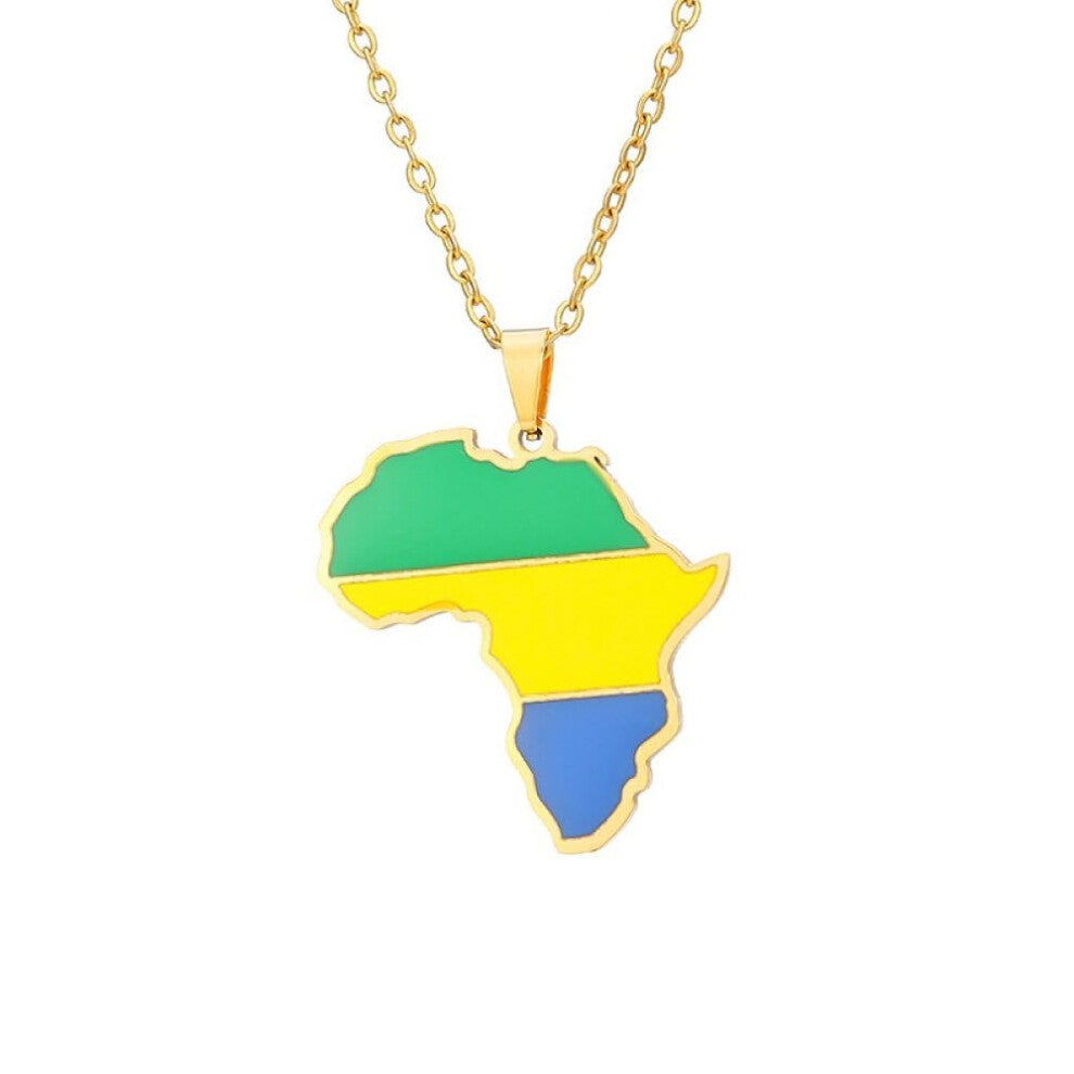 African National Flag Necklace Gabon Map Pendant 45cm Clavicle Chain Hip Hop Fashion Accessories for Men and Women Yellow
