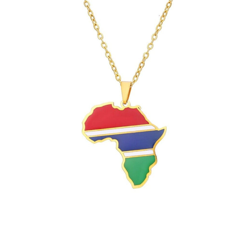 African National Flag Necklace Gambia Map Pendant 45cm Clavicle Chain Hip Hop Fashion Accessories for Men and Women Yellow