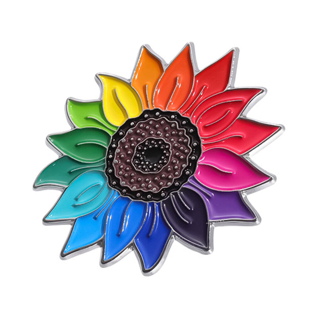 Trendy Rainbow Sunflowers Brooch Pins Durable Metal Fashion Accessories for Women, Colorful Floral Design