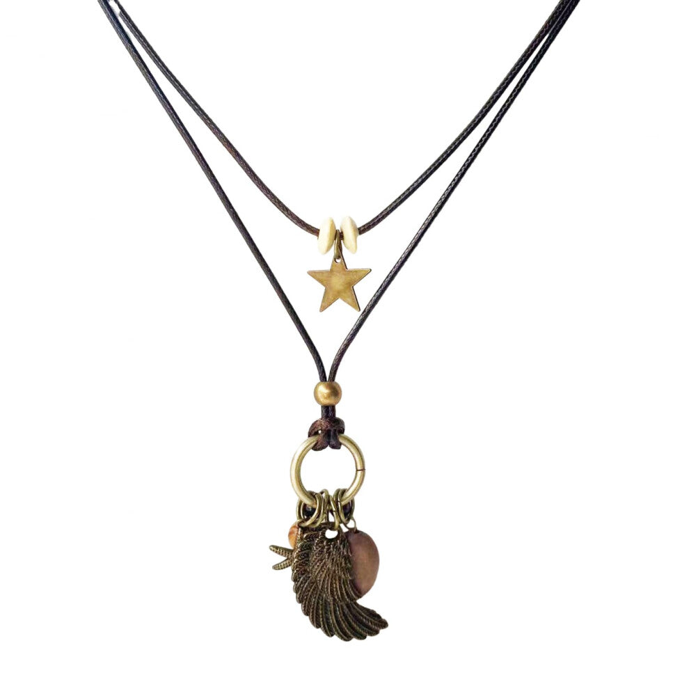 Pulloverkette Retro Handmade Wing Necklace for Women Vintage Gothic Jewelry Geometric Pendant Accessories