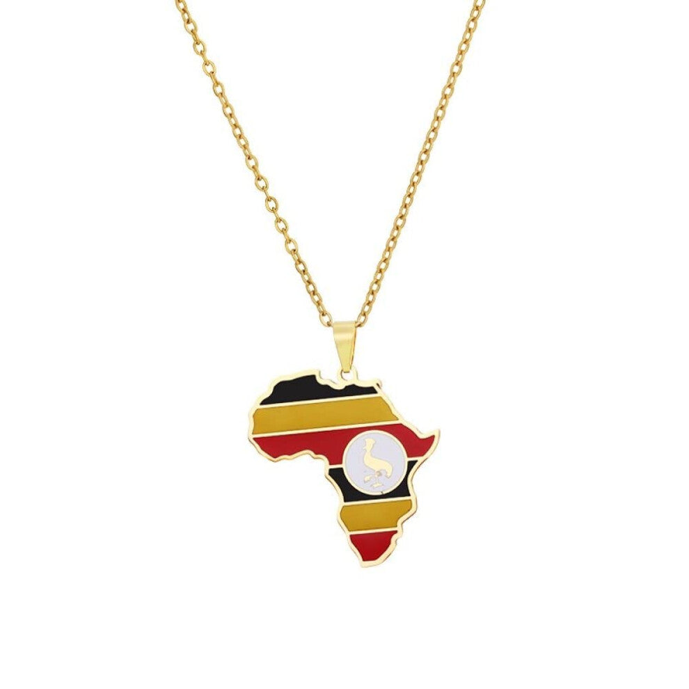 African National Flag Necklace Uganda Map Pendant 45cm Chain Hip-Hop Fashion Accessories for Men and Women Yellow