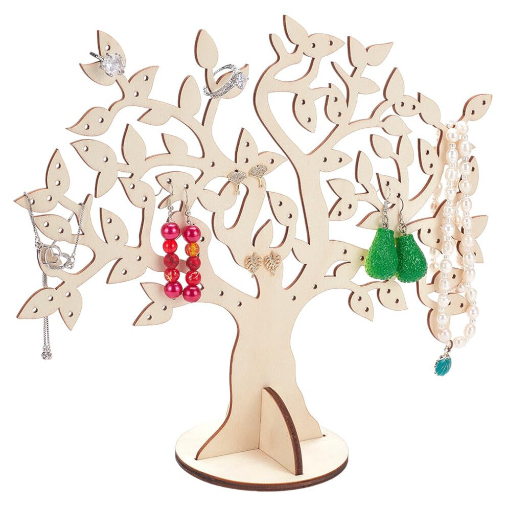 Wooden Earring Holder Organiser Tree Stand for Jewellery, Floral White Desktop Rack for Necklaces and Bracelets Storage