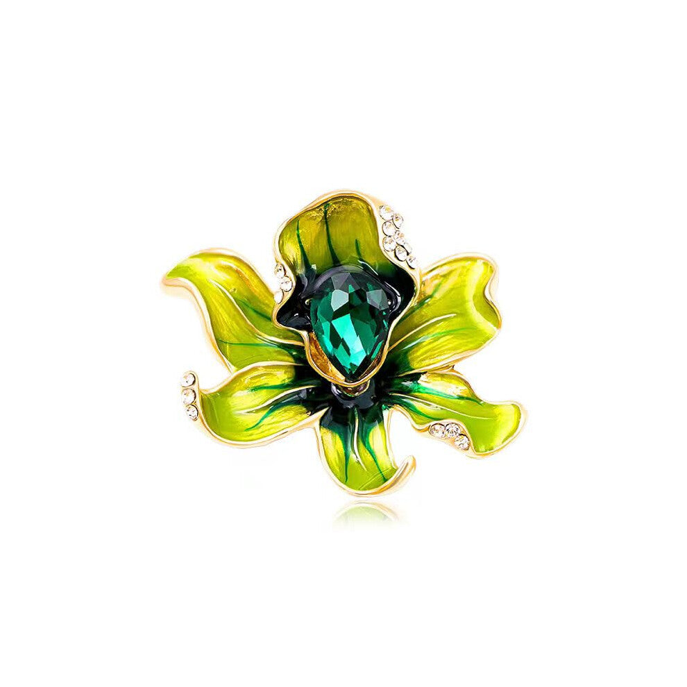 Elegant Purple Enamel Brooch Flower Design with Crystal Accents for Women Daily Wear Accessories