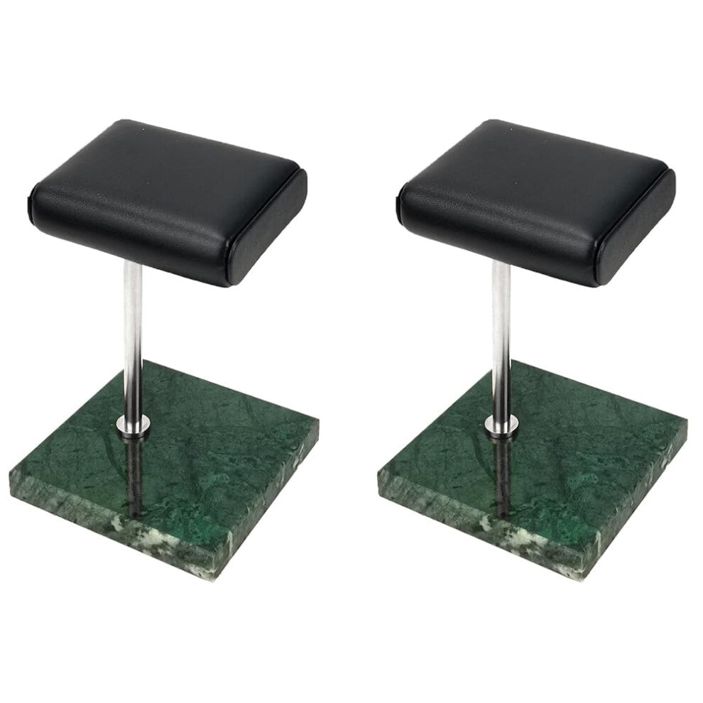 Green Marble Silver Support Bar Watch Bracelet Stand - 2-Pack Leather Jewelry Organizer, Durable Storage for Watches