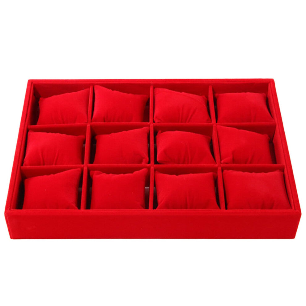 Watch Display Tray with 12 Compartments Velvet Organizer Stand for Men's Watches Red Color Watch Holder