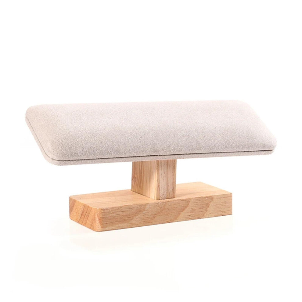 Wooden T-Shaped Leather Velvet Bracelet Display Rack for Watches, Hairbands, Jewelry Storage Organizer for Men - Beige