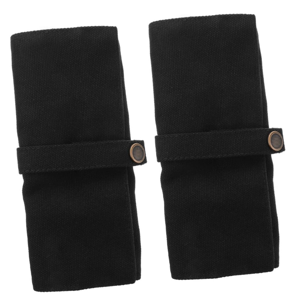 Watch Roll Holder for Travel - 2-Piece Leather Strap Organizer for Watches, Bracelets, and Necklaces - Black, 24.3x18.5cm