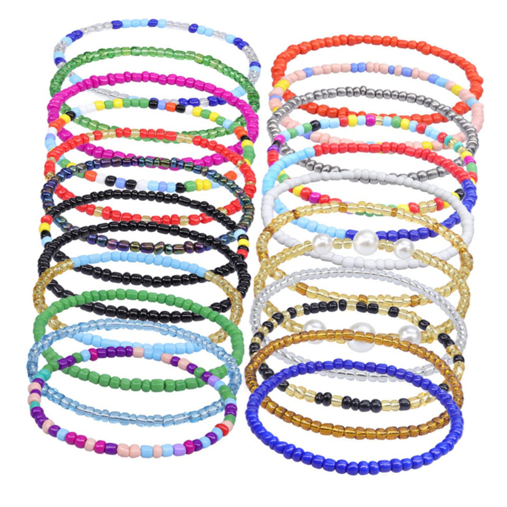 Glass Bead Anklets for Women - 10 Pack Colorful Summer Ankle Chains, Beach Foot Jewelry, Adjustable Ankle Accessories