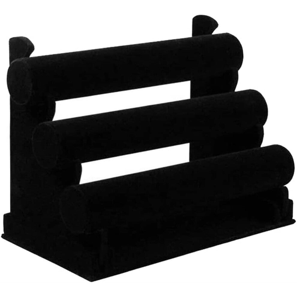 Black Velvet 3-Layer Watch Display Stand Wooden Strap Organizer for Watches and Bracelets