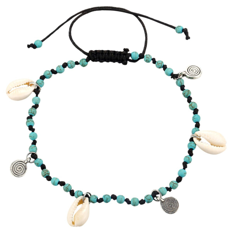 Chain Anklet for Women with Cross Design, Bowls, Pearls, Blue Color, Fashionable Ankle Jewelry, No Gemstone