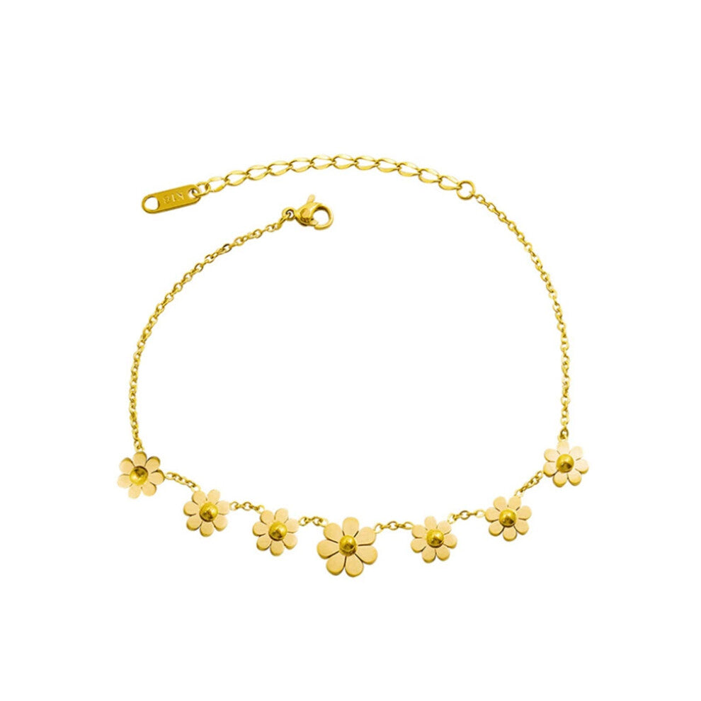 Edelstahlschmuck Gänseblümchen 7 Blumen Charm-Kettenarmbänder Fußkettchen-Halsketten für Frauen Hellgrau Größe D