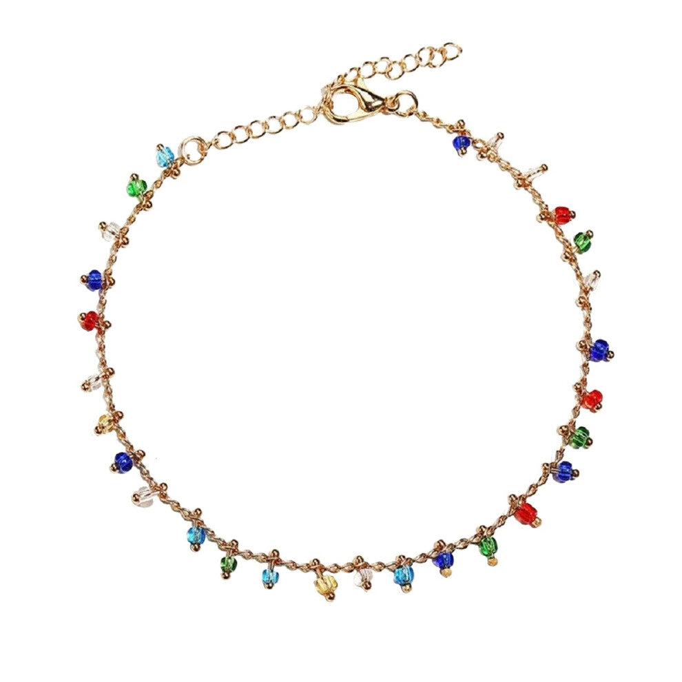 Bride Deluxe Jewelry Set Multicolored Chain Round Anklet Beads Accessories Wrist Bracelet with Timer Adjustable Size