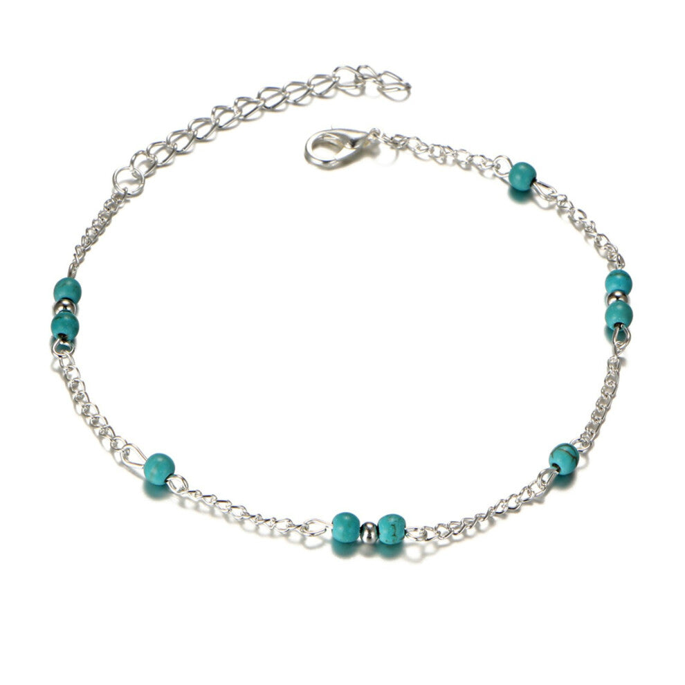 Jewellery Anklet Silver-Plated 27.5 cm Length with Turquoise Beads Vintage Indian Style for Women