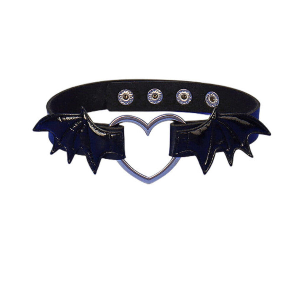 Halloween Bat Wings Necklace for Women and Girls, Heart Choker, Black Leather Gothic Jewelry, Cosplay Accessories
