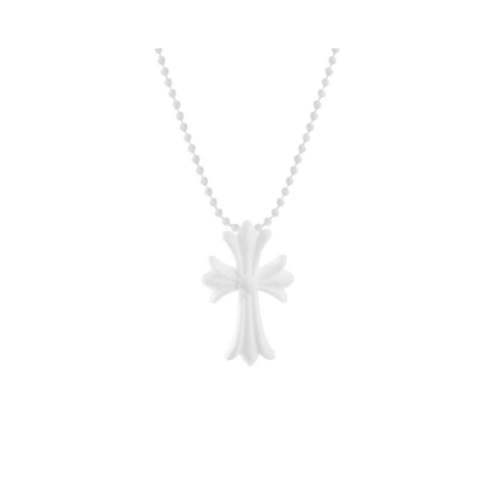 (White) Hearts Crucifix Chrome Religious Vintage Punk Pendant Amulet Pvc Cross Necklace