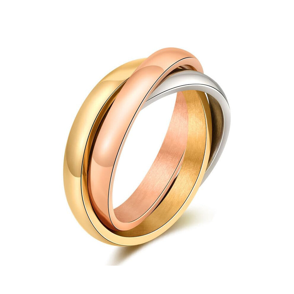3 in 1 Triple Intertwined Rings Wedding Ring for Men and Women, Tri-color Roségold, Size 59 (18.8), Wedding Jewelry