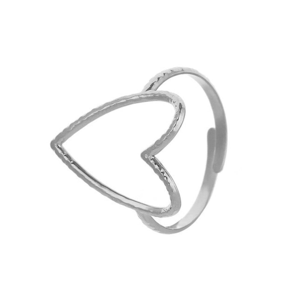 Trendy Large Heart Rings for Women Adjustable Stainless Steel Resizable Fashion Jewelry Couple Gift Punk Accessories Silver