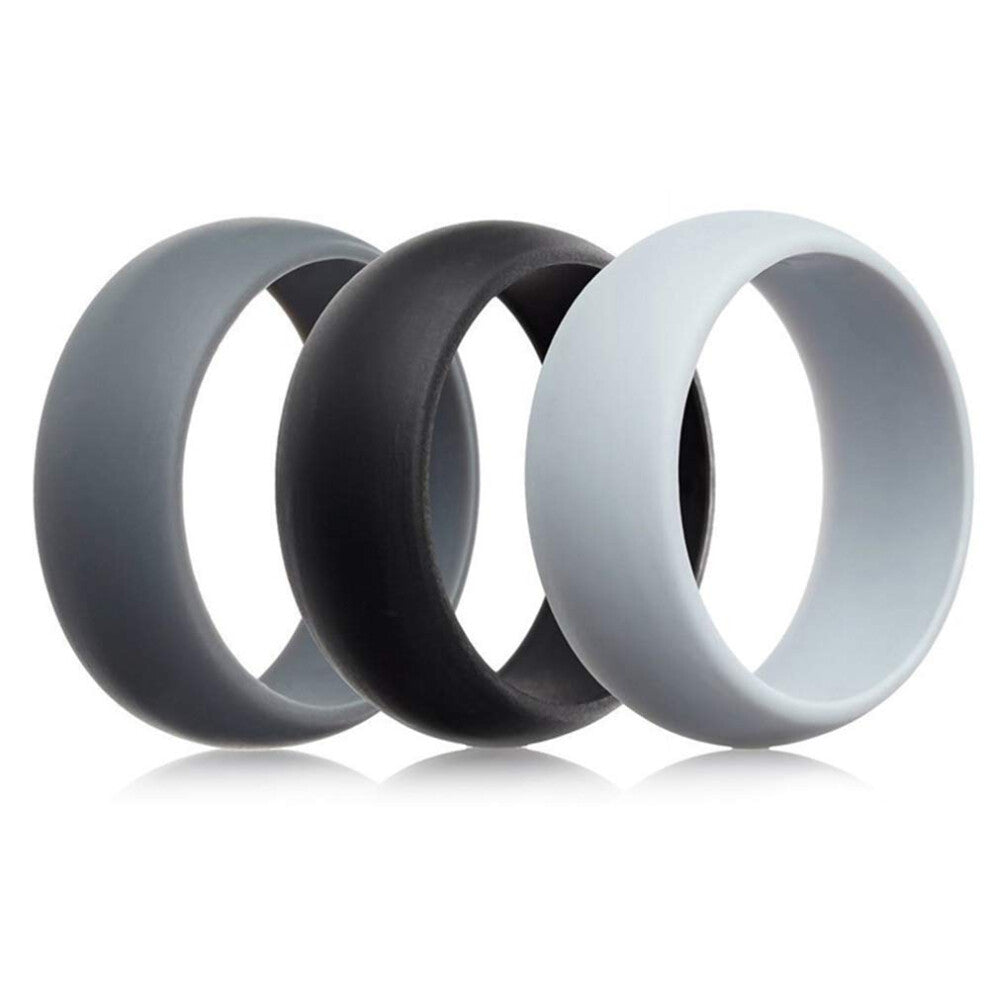 Jewellery Silicone Wedding Bands 3pcs Set Rubber Rings for Men Size 52-67 in White Black Grey