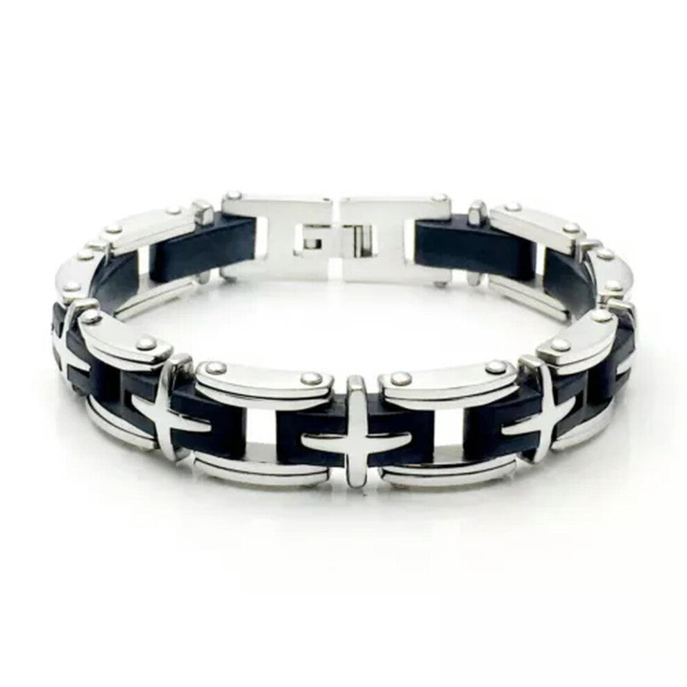 Hiphop Rock Style Stainless Steel Silicone Men's Bracelet Chain in Silver for Fashion Accessories