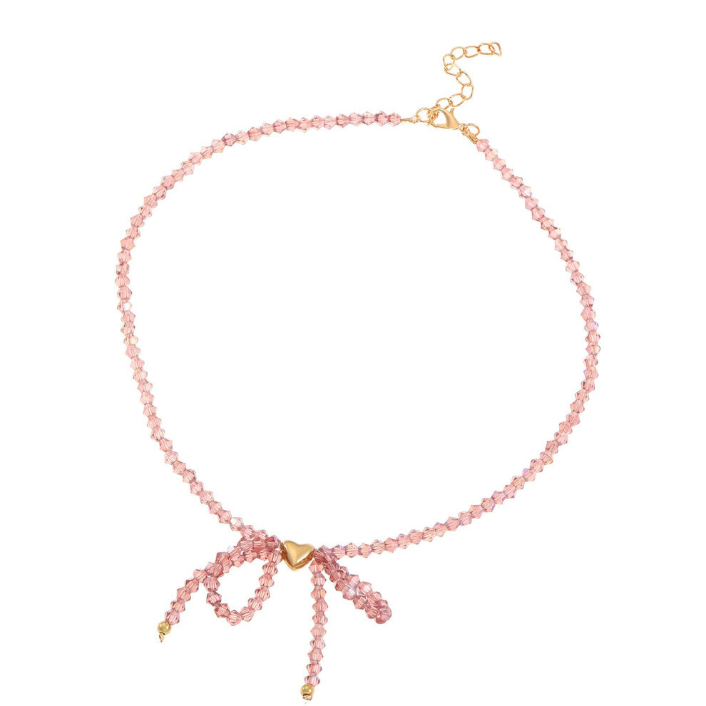 Trendy Robust Acrylic Pearl Necklace with Stylish Crystal Butterfly Bowknot for Fashionable Women Accessories