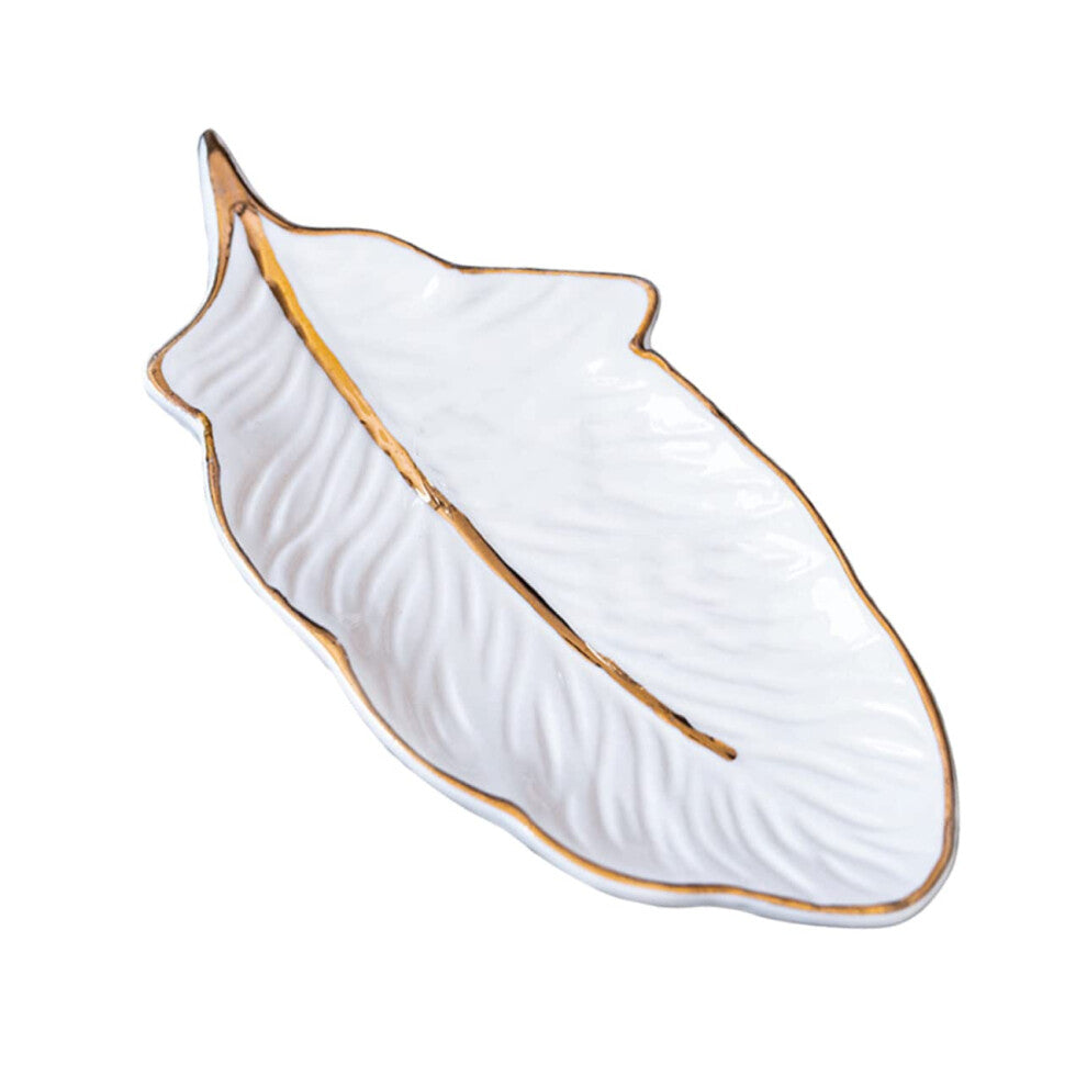 Ceramic Jewellery Tray with Feather Design, Decorative Storage Plate for Earrings and Make-Up, 9x9 Inch, Stylish Home Decor