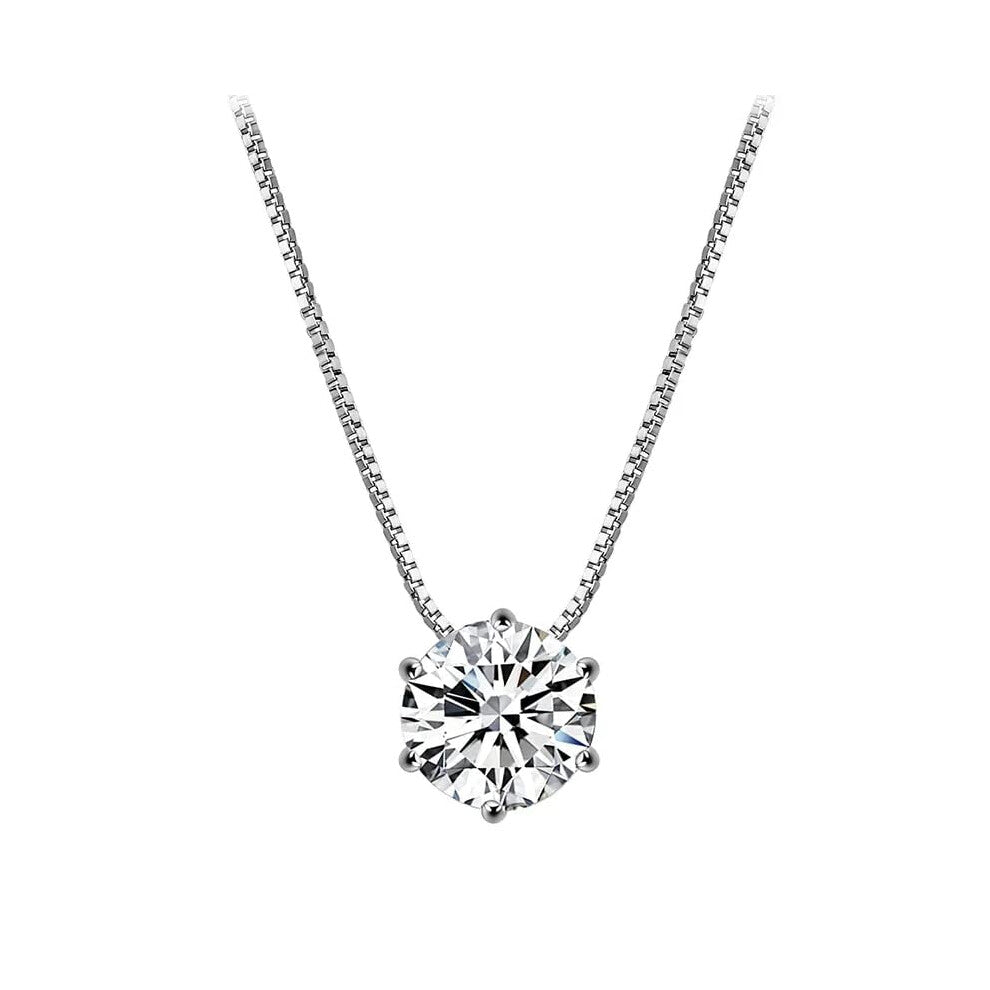 S925 Silver Box Chain Necklace with Round Zircon Pendant for Gift Accessories and Jewelry Style