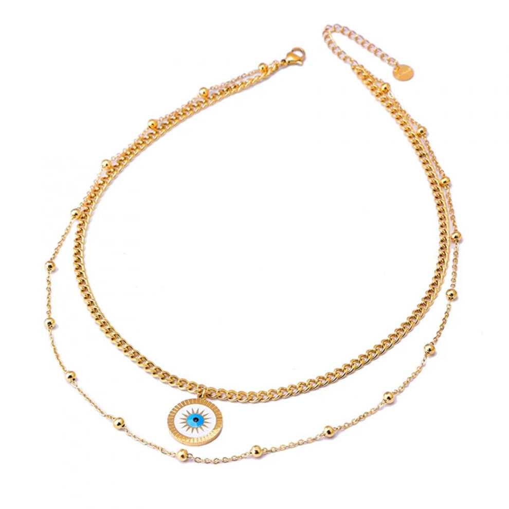 Damenhalskette 2-lagig mit Blumen und blauen Augen Zirkonia Charms, Exquisite Modeschmuck für Damen