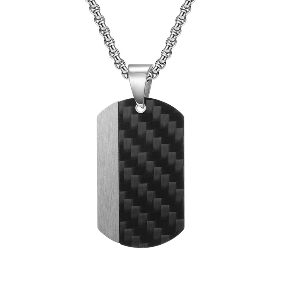 Stainless Steel Dog Tag Lattice Pendant Chain for Men, Gothic Biker Rolo Chain Necklace in Silver Finish