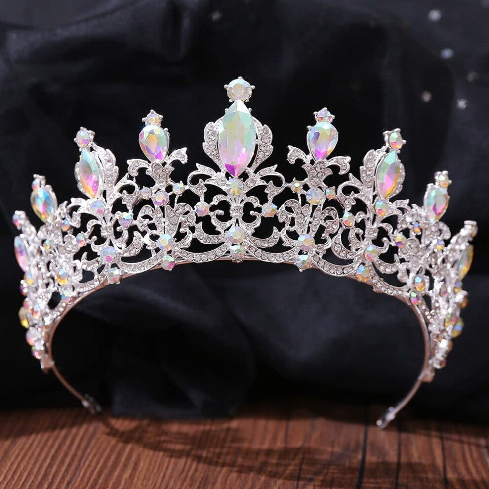 Crystal Tiara Crowns for Women, Vintage Style, AB Crystal, Silver Hair Accessories, Bridal Tiara for Princesses