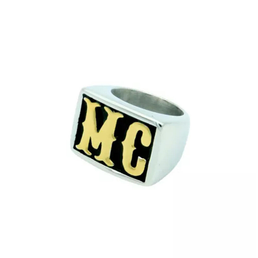 Herren-Ring aus Edelstahl für Motorradclubs, MC-Biker, Männer Größe 7-13, Goldfarben, Stil 9-MC Gold