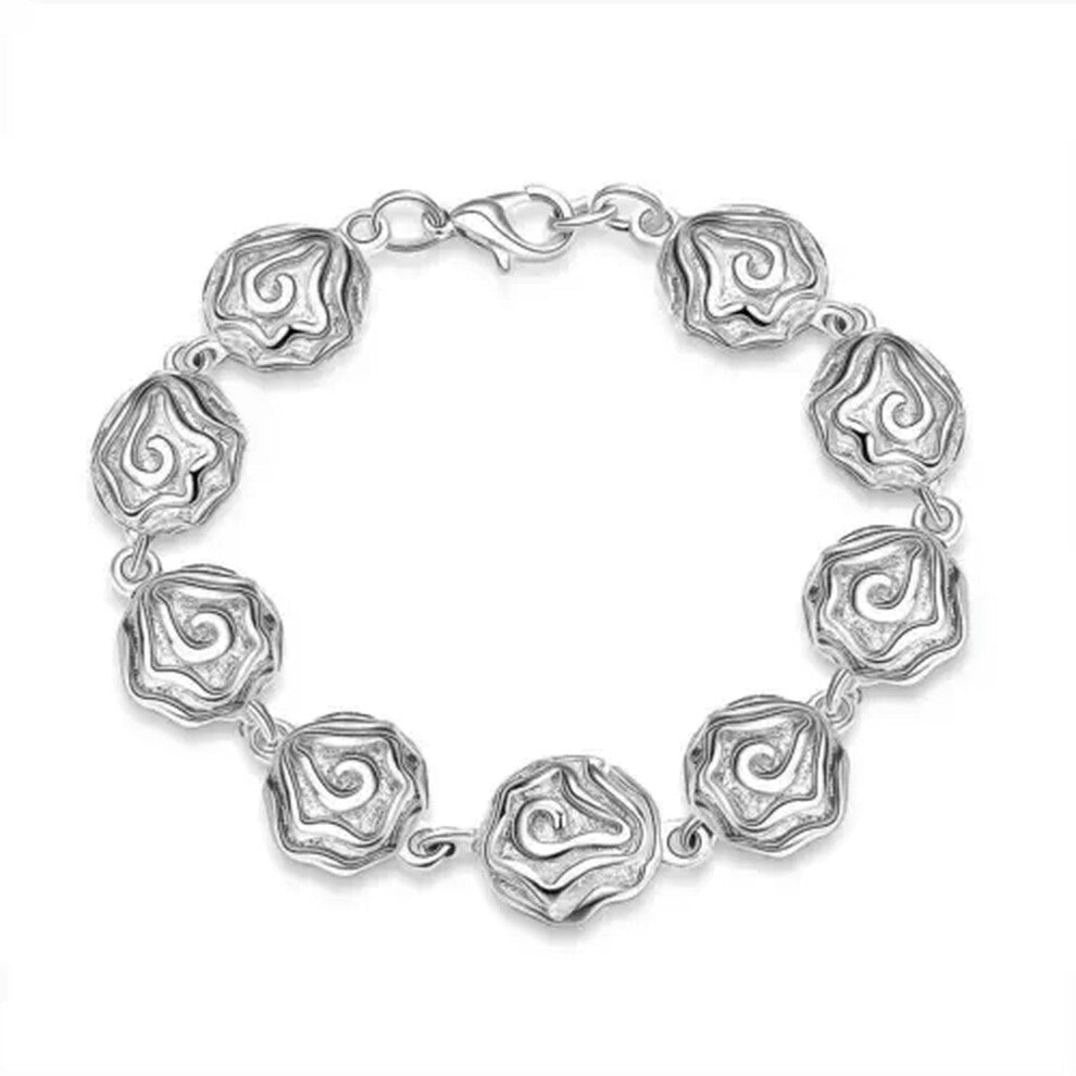 925 Silver Rose Flower Chain Bracelet for Women, 20cm Elegant Wedding Party Accessories, Stylish Jewelry Gift